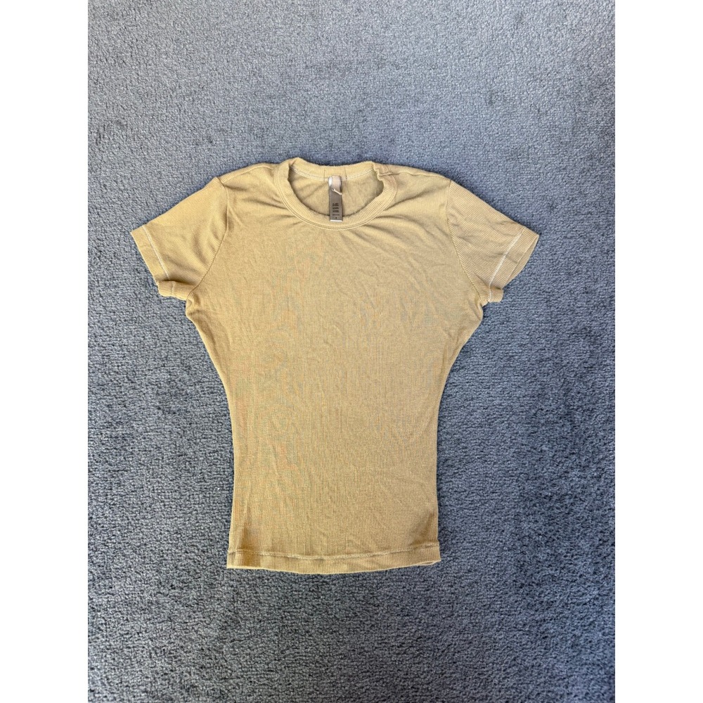 SKIMS Cotton Rib T-Shirt Ochre Tan Short Sleeve Crew Neck Slim Fit Small